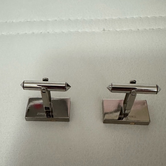Chisel Titanium Cufflinks with Diamond Accent Stripe - Picture 2 of 3